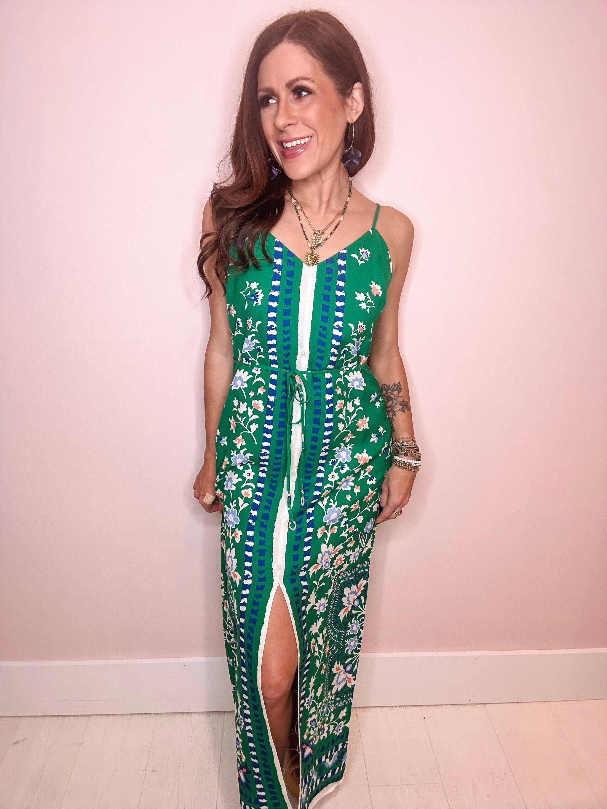 andrea midi dress The Andrea Floral Midi Dress Green / Small / Rayon