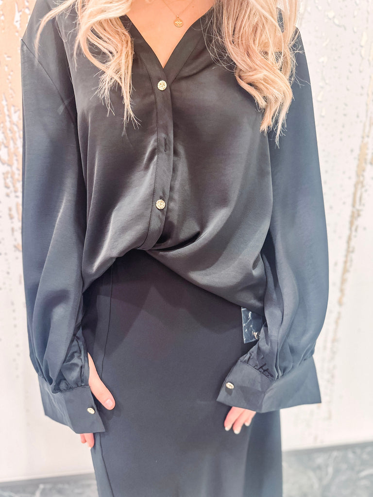 Eccentrics Boutique Shirts & Tops Thea Satin Button Down Shirt