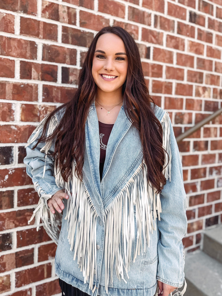 Eccentrics Boutique Jacket Tootsie's Fringed Denim Jacket