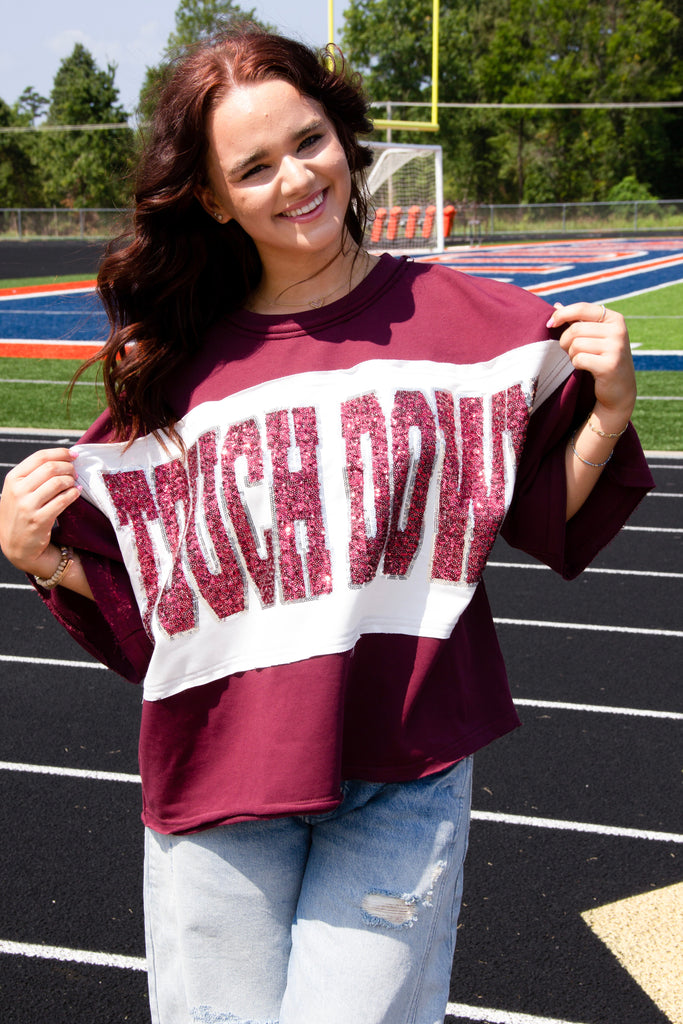 Eccentrics Boutique Shirts & Tops Touchdown Sequined Top-- Maroon