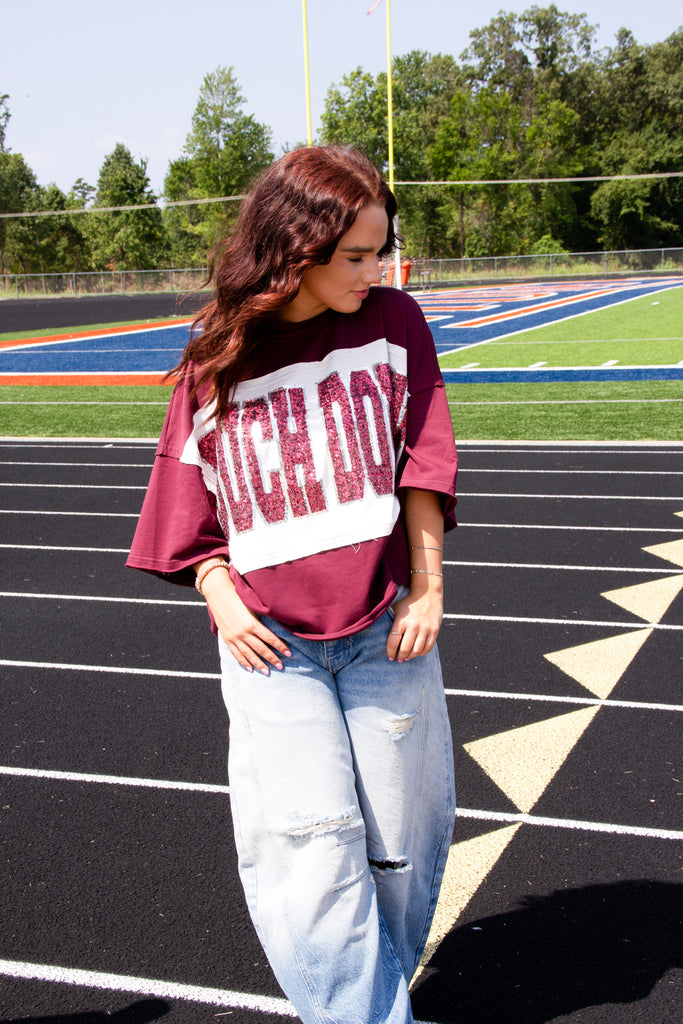 Eccentrics Boutique Shirts & Tops Touchdown Sequined Top-- Maroon