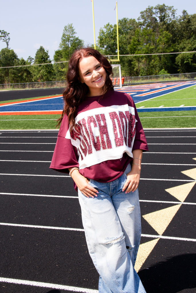 Eccentrics Boutique Shirts & Tops Touchdown Sequined Top-- Maroon