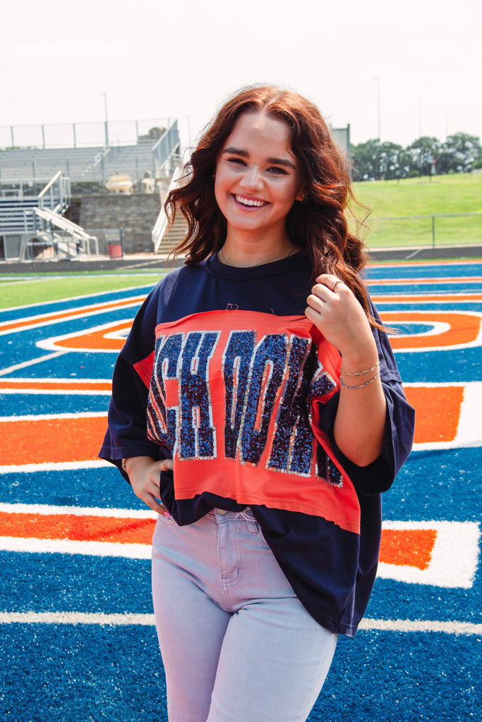 Eccentrics Boutique Shirts & Tops Touchdown Sequined Top-- Orange/Navy