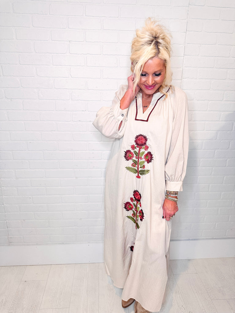 Eccentrics Boutique Dress Trendsgiving Embroidered Floral Maxi Dress