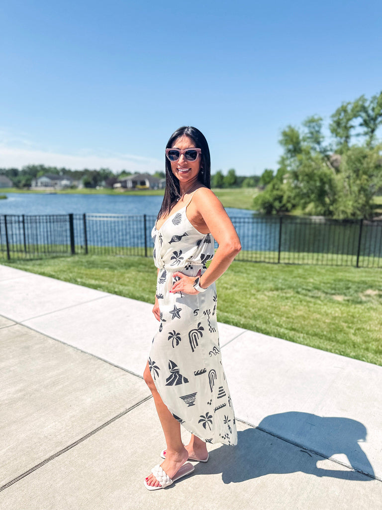 Eccentrics Boutique Dress Tropical Vibe Printed Satin Maxi Dress