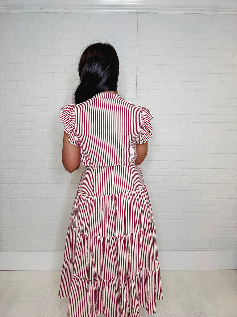Eccentrics Boutique Dress Twirly Girl Ruffled Stripe Maxi Dress
