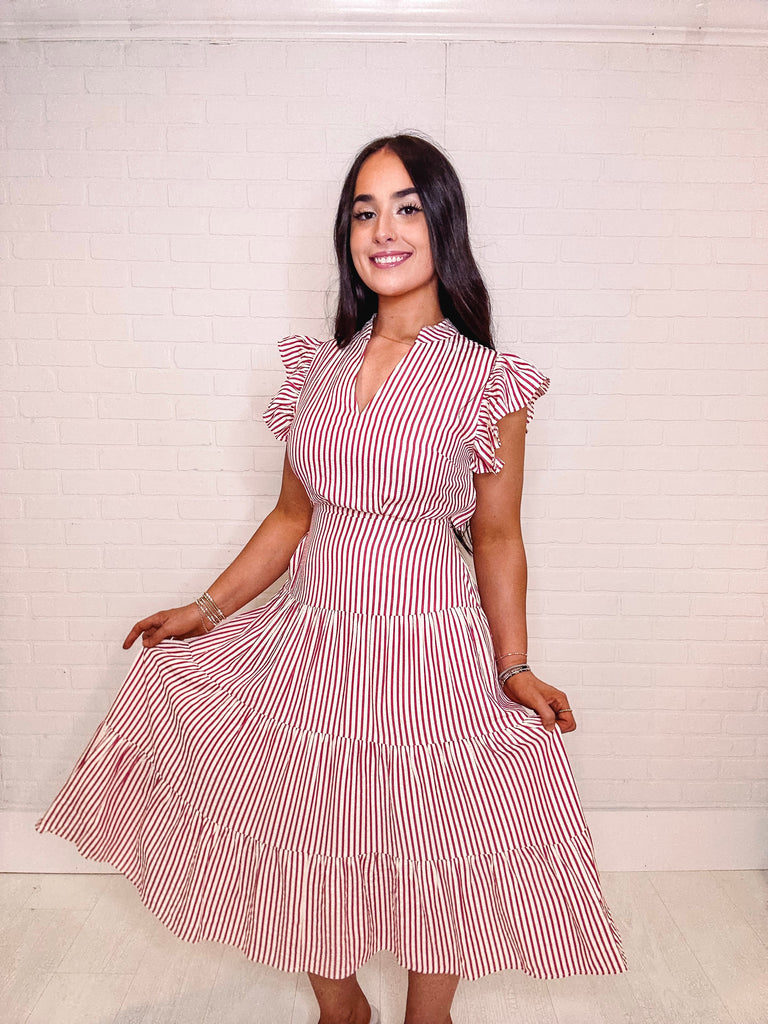 Eccentrics Boutique Dress Twirly Girl Ruffled Stripe Maxi Dress