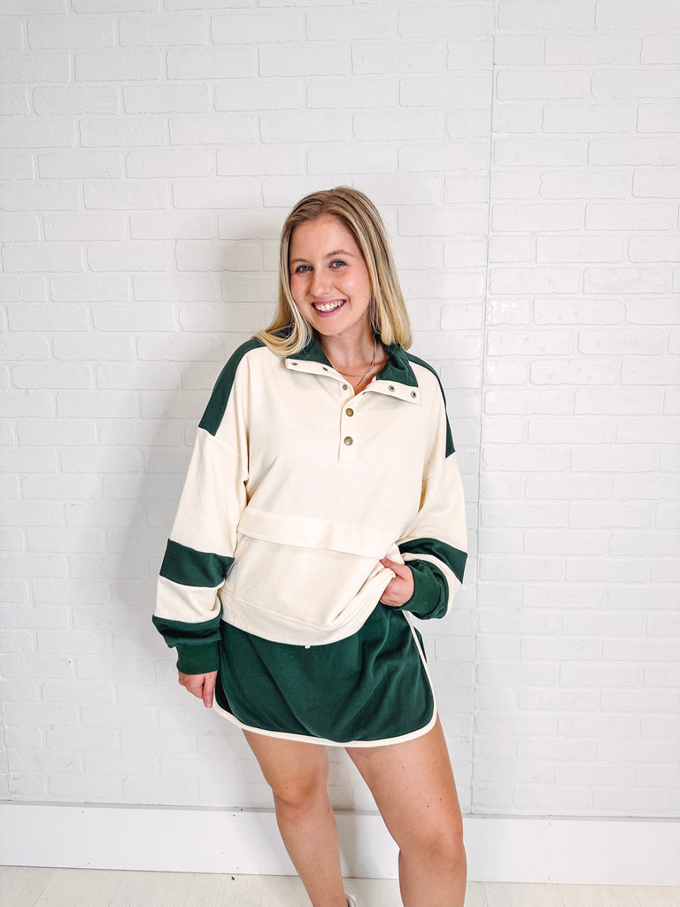 Eccentrics Boutique Two-Piece Set Varsity Greens Pullover + Skort Two Piece Set