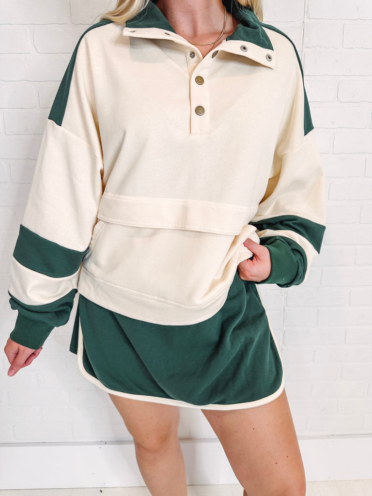 Eccentrics Boutique Two-Piece Set Varsity Greens Pullover + Skort Two Piece Set