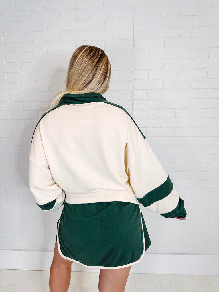 Eccentrics Boutique Two-Piece Set Varsity Greens Pullover + Skort Two Piece Set