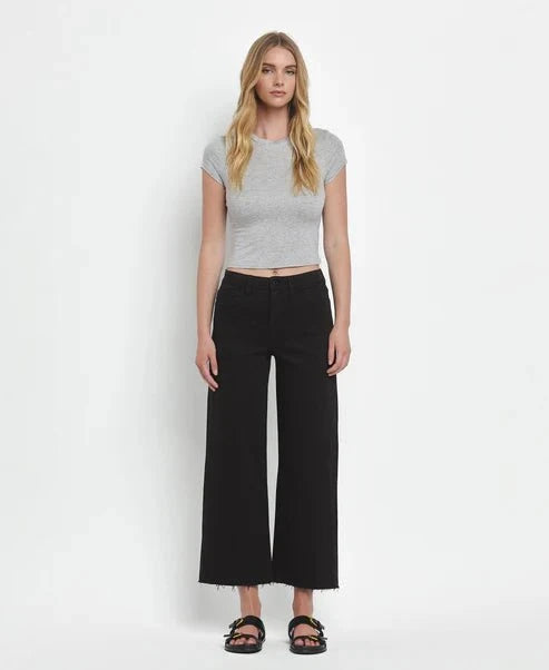 Eccentrics Boutique Denim Vervet High Rise Crop Wide Leg Jeans-- Black