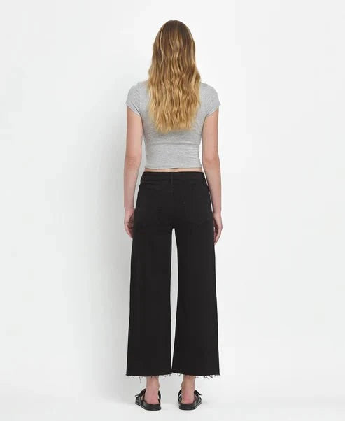 Eccentrics Boutique Denim Vervet High Rise Crop Wide Leg Jeans-- Black