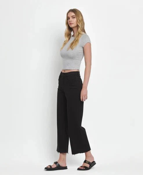 Eccentrics Boutique Denim Vervet High Rise Crop Wide Leg Jeans-- Black