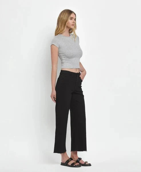 Eccentrics Boutique Denim Vervet High Rise Crop Wide Leg Jeans-- Black
