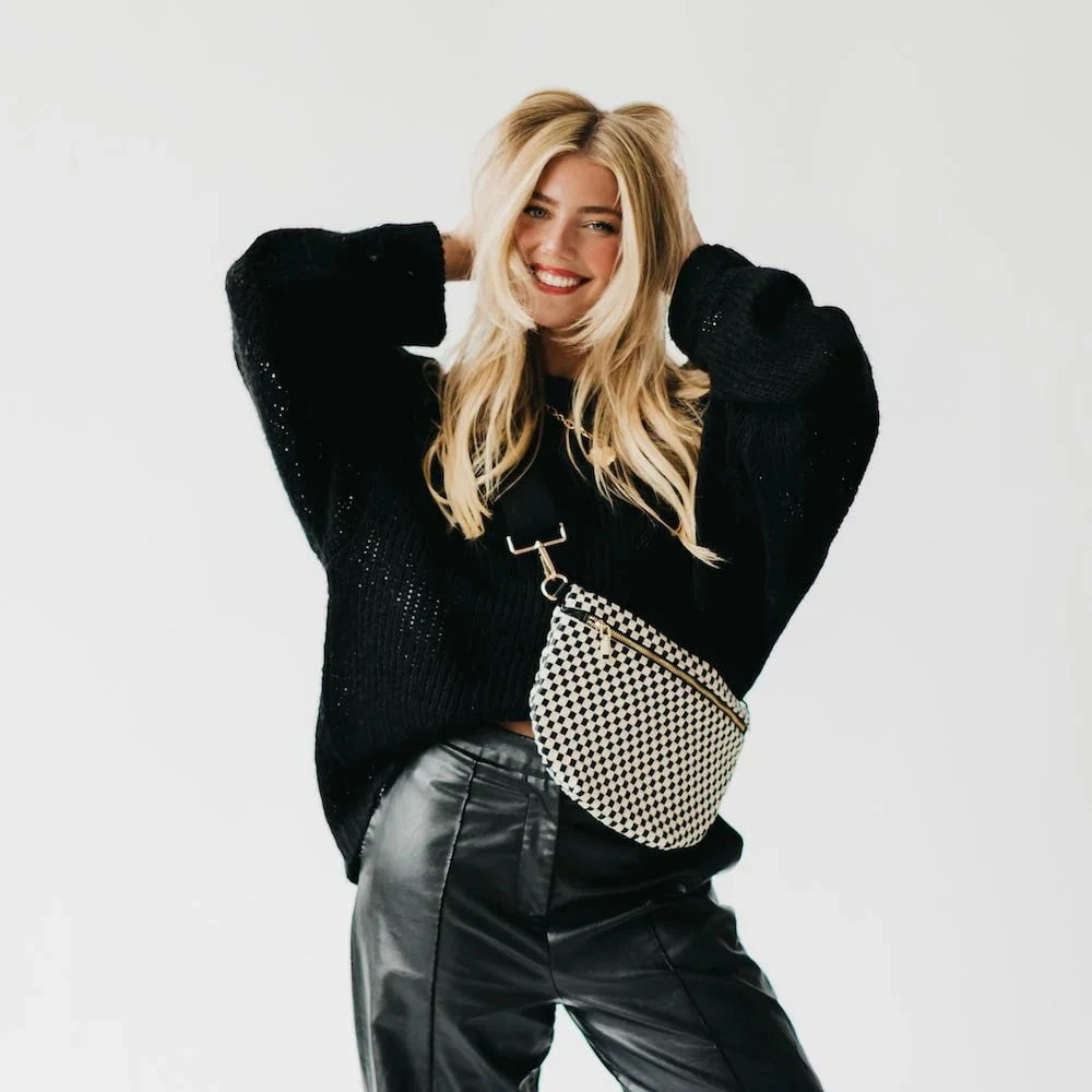 Eccentrics Boutique Handbag Westlyn Woven Bum Bag- Black Checkerboard