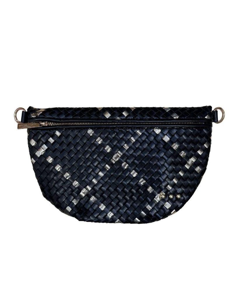 Eccentrics Boutique Handbag Westlyn Woven Bum Bag- Black Gold Metallic Diamond Black / Faux leather / Female