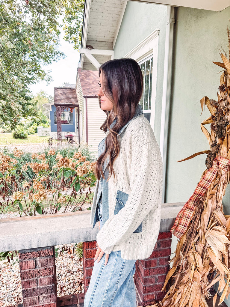 Eccentrics Boutique Jacket Whitley Mixed Media Cable Knit Jacket