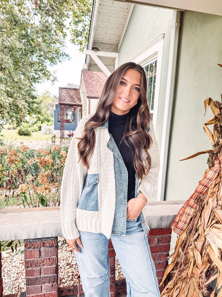 Eccentrics Boutique Jacket Whitley Mixed Media Cable Knit Jacket