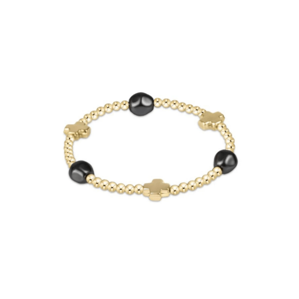 Enewton Jewelry Enewton Signature Cross Admire Gold Pattern 3mm Bead Bracelet - Pearl - Dark Grey Gray