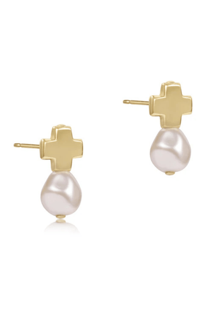 enewton Jewelry Enewton Signature Cross Gold Stud-- Pearl