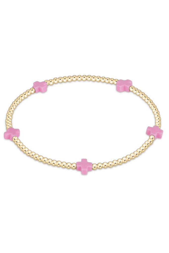 enewton Jewelry Enewton Signature Cross Small Gold Pattern 2mm Bead Bracelet Bright Pink