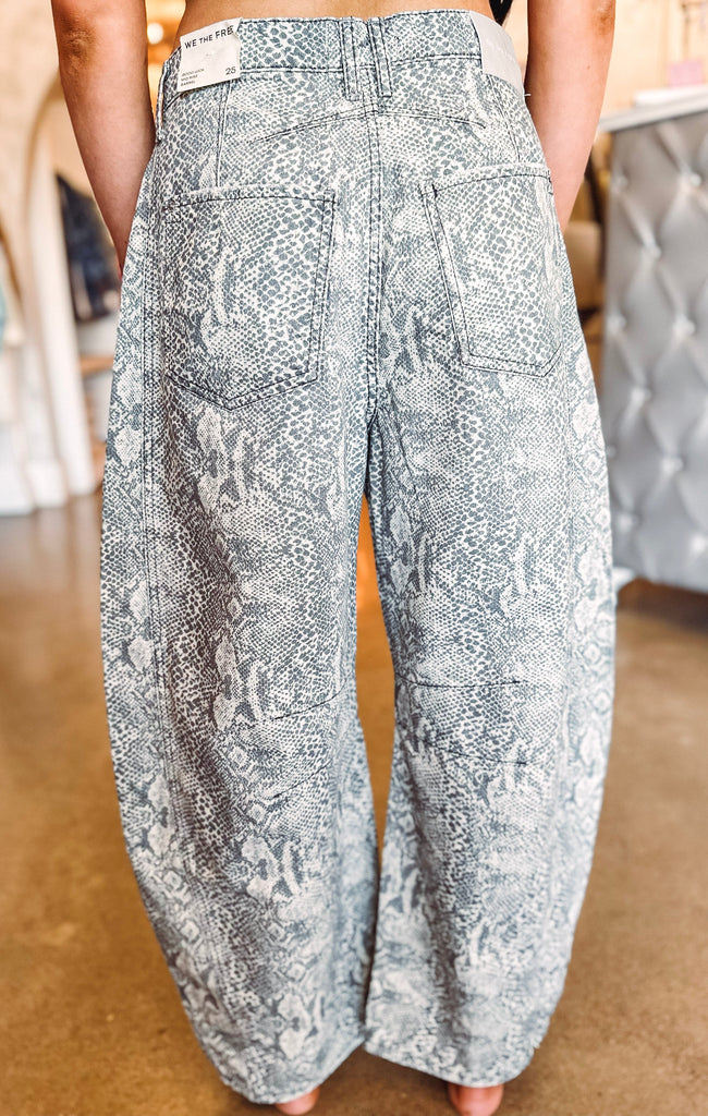 Free People Denim Free People Good Luck Printed Barrel Jean--Snake Combo