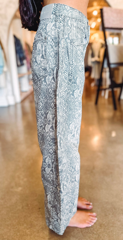Free People Denim Free People Good Luck Printed Barrel Jean--Snake Combo