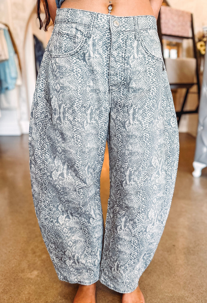 Free People Denim Free People Good Luck Printed Barrel Jean--Snake Combo