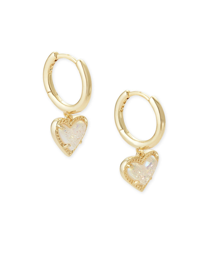 Kendra Scott Jewelry Kendra Scott Ari Heart Huggie Earrings-- Gold Iridescent Drusy