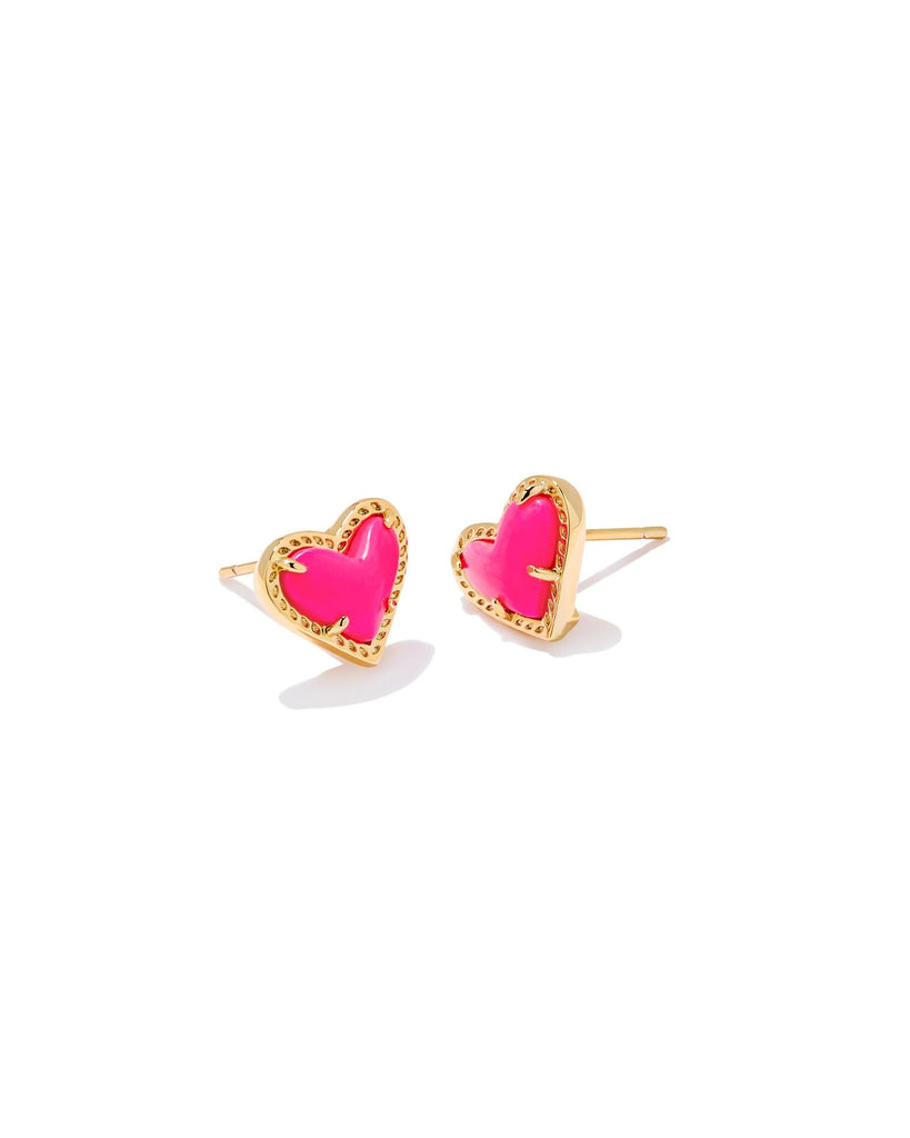 Kendra Scott Jewelry Kendra Scott Ari Heart Stud Earrings-- Gold Neon Pink Pink