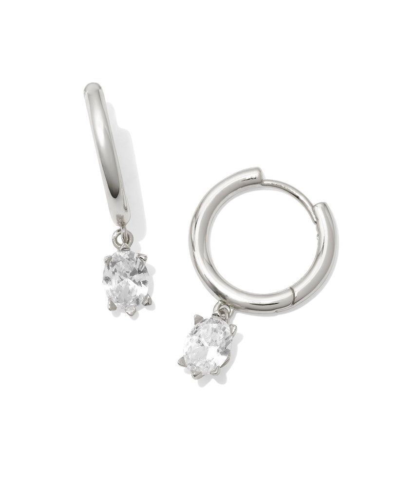 Kendra Scott Accessory Kendra Scott Cailin Single Stone Huggie Earrings - Rhodium White Crystal Rhodium