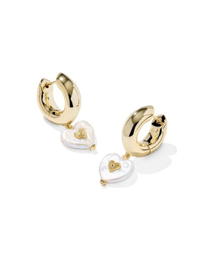 Kendra Scott Accessory Kendra Scott Sasha Heart Huggie Earrings- Gold Freshwater Cultured Pearl Gold
