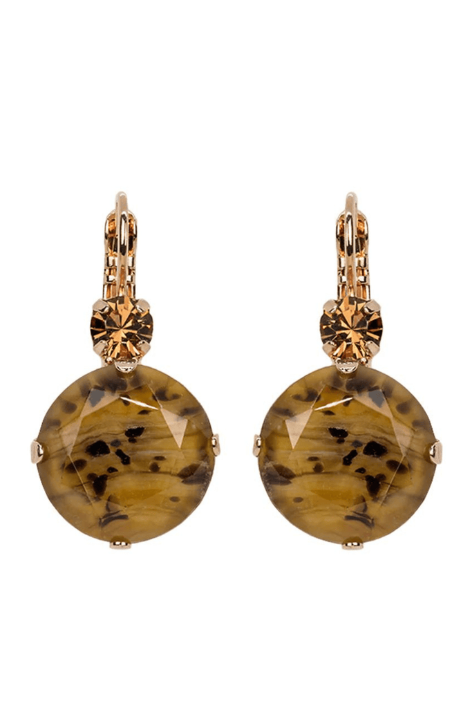 Mariana Jewelry Mariana Extra Luxurious Double Stone Leverback Earrings-- Meadow Brown Cheetah Gold