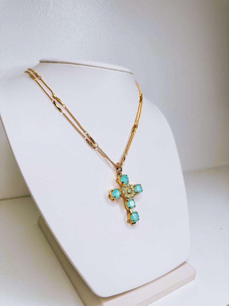 Mariana Jewelry Mariana Flower Cross Pendant-- Seafoam Gold