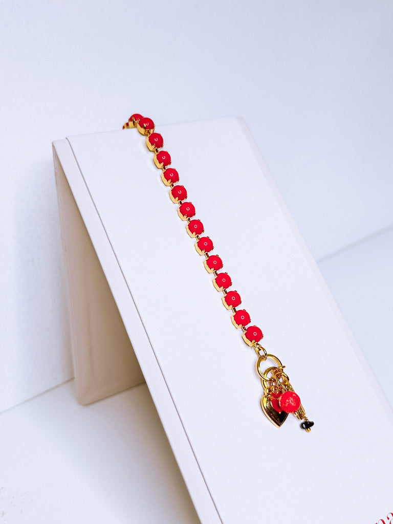 Mariana Jewelry Mariana Medium Classic Stone Bracelet-- Red Coral Gold