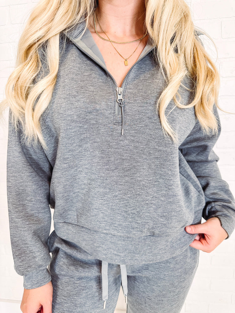 Spanx Sweatshirt Spanx Air Essentials Half Zip Pullover-- Heather Grey