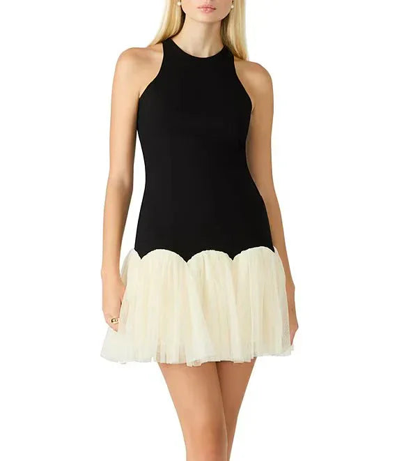 Steve Madden Dress Steve Madden Nohemi Woven Crew Neck Sleeveless Ruffle Drop Waist Mini Dress