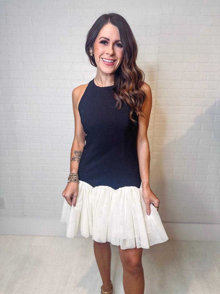 Steve Madden Dress Steve Madden Nohemi Woven Crew Neck Sleeveless Ruffle Drop Waist Mini Dress