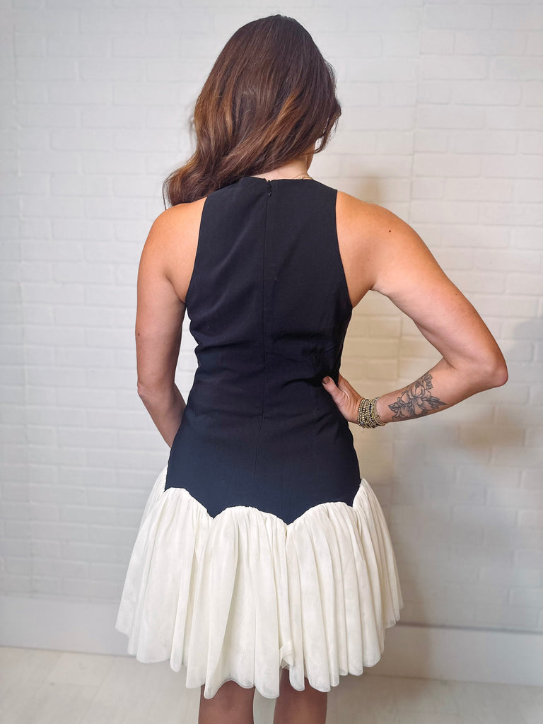 Steve Madden Dress Steve Madden Nohemi Woven Crew Neck Sleeveless Ruffle Drop Waist Mini Dress