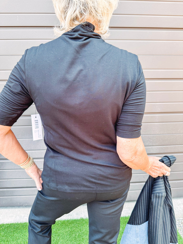 Tribal Top Funnel Neck Staple Top in Black