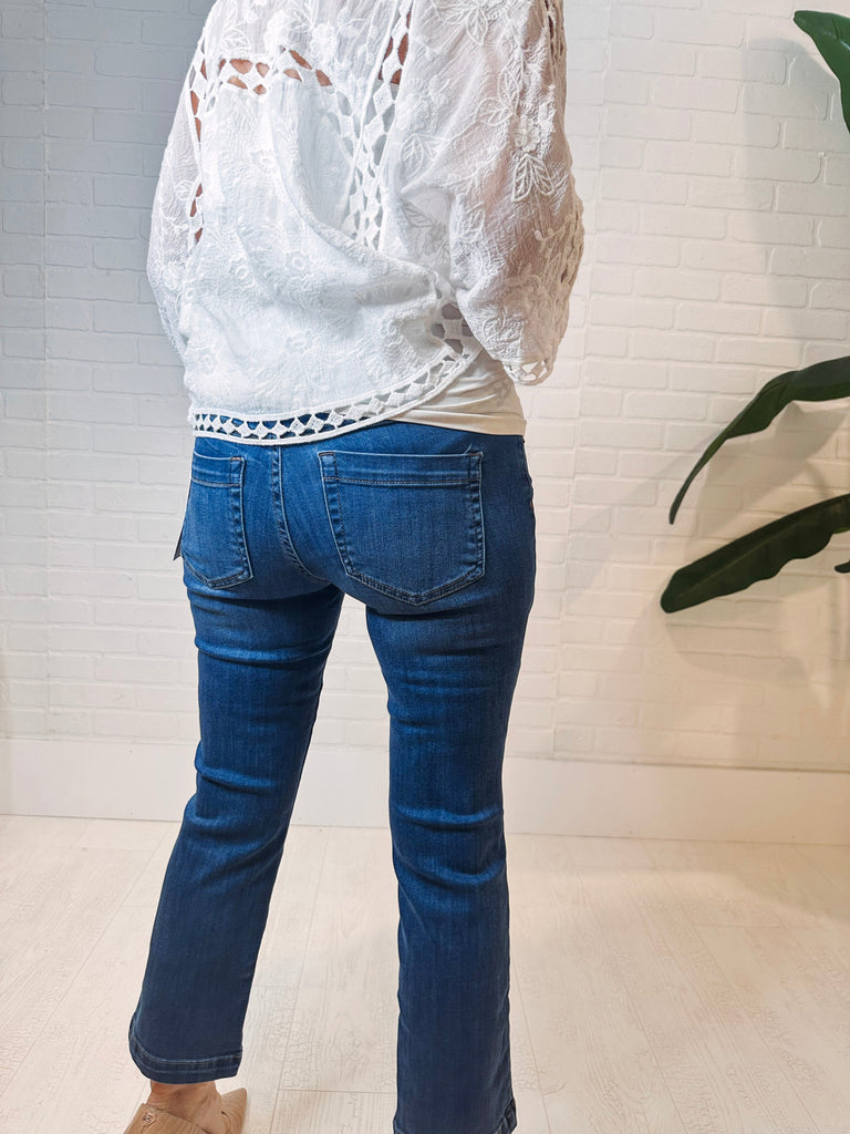 Tribal Denim Tribal Audrey Hugging Straight Cropped Denim-- Faded Blue