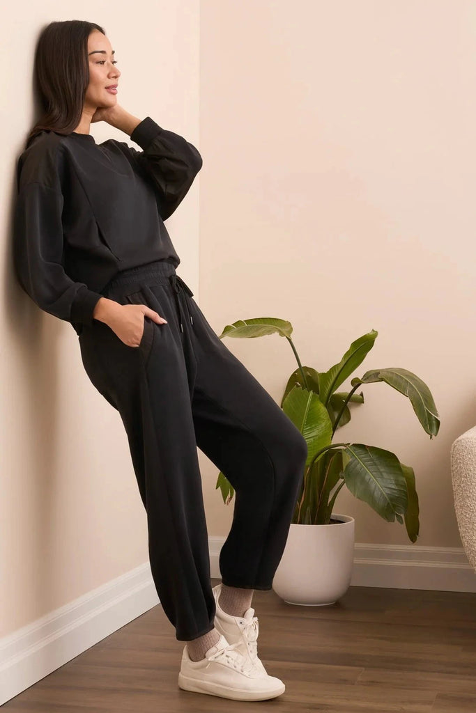 Tribal Pants Tribal Butter Soft Sand Wash High Waisted Joggers--Black