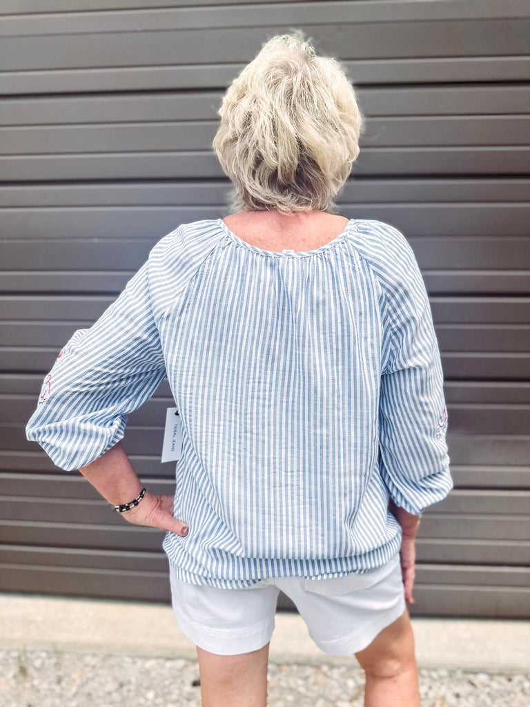 Tribal Shirts & Tops Tribal Embroidered Puff Sleeve Blouse