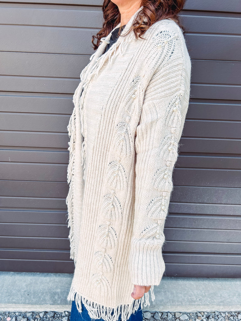 Tribal Cardigan Tribal Fringed Sweater Cardigan with Pearl Details