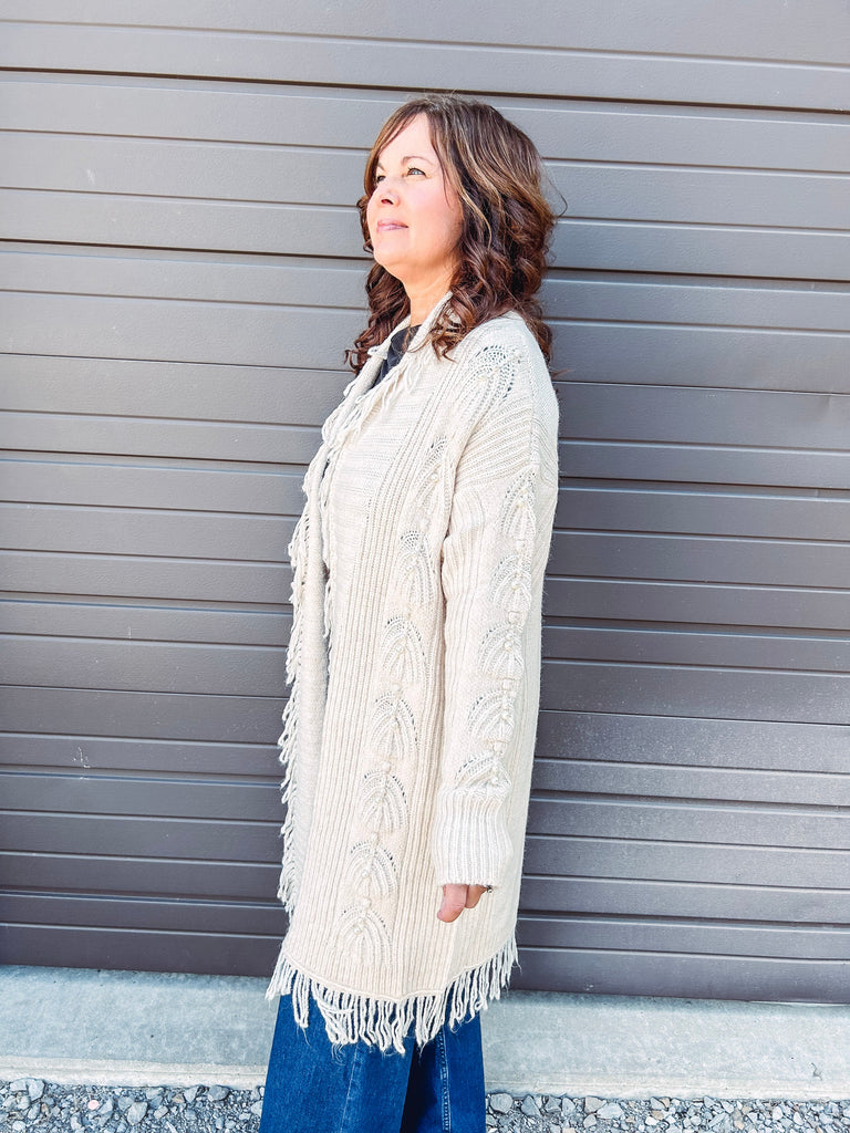 Tribal Cardigan Tribal Fringed Sweater Cardigan with Pearl Details