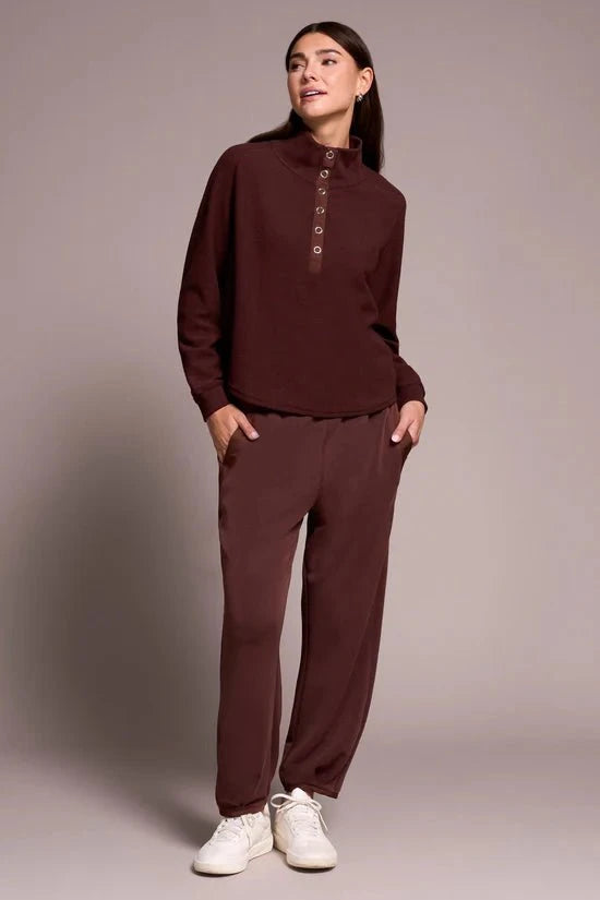 Tribal Top Tribal Johnny Collar Ribbed Henley Top--Cocoa