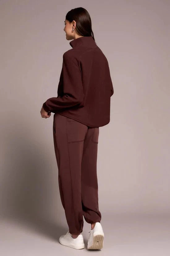 Tribal Top Tribal Johnny Collar Ribbed Henley Top--Cocoa