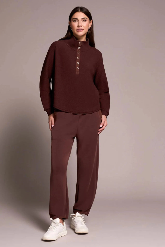 Tribal Top Tribal Johnny Collar Ribbed Henley Top--Cocoa