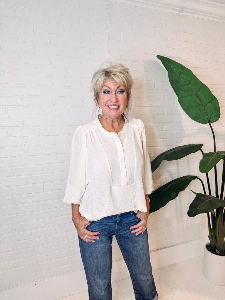 Tribal Shirts & Tops Tribal Long Sleeve Mandarin Collar Breezy Blouse