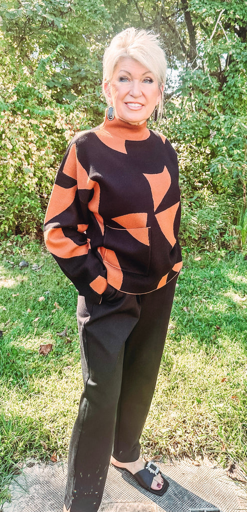 Tribal Sweater Tribal Mock Neck Sweater w/Pocket